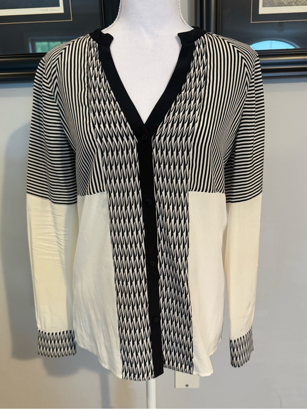 100%Silk Blouse- Black & White